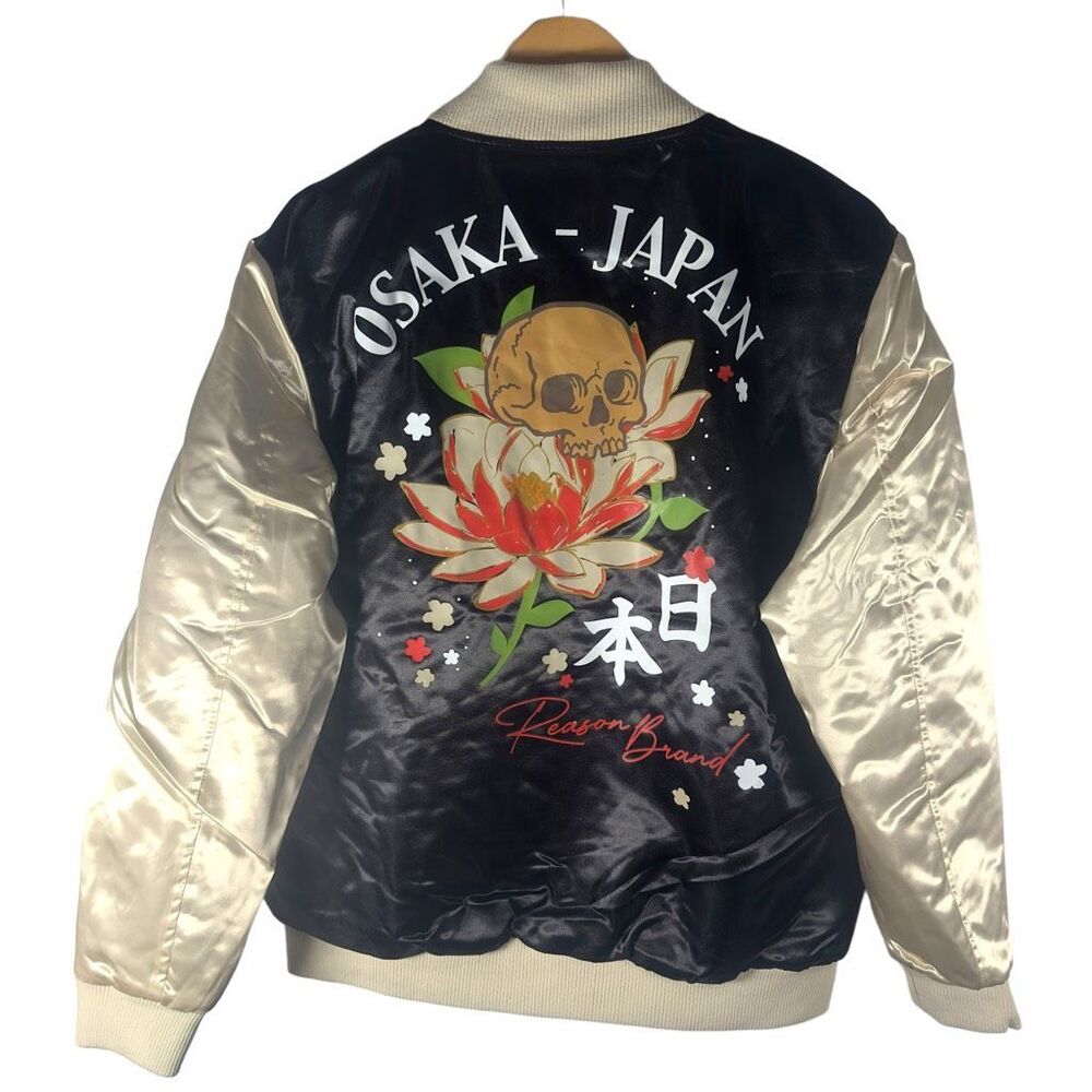 NWT Osaka Japan Skull and Lotus Satin Bomber Jacket Men’s M | Streetwear Urban